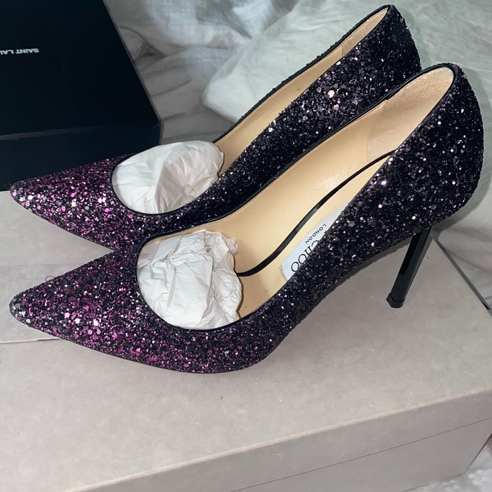 Jimmy choo pink/black glitter heels